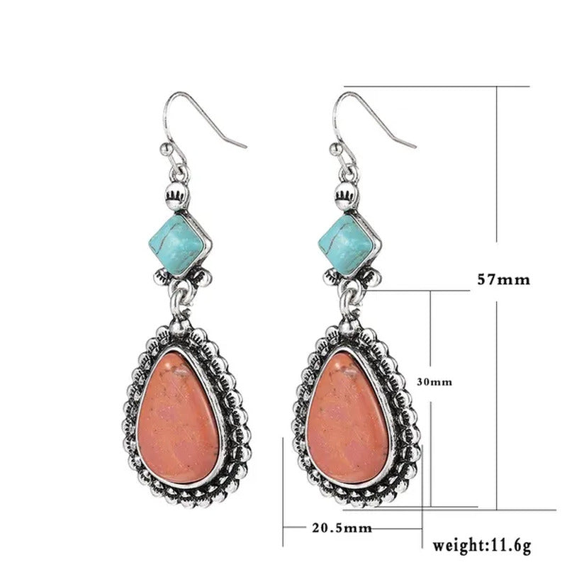 Vintage 925 Sterling Silver Natural Gemstone Pink Turquoise Earrings Woman Fashi