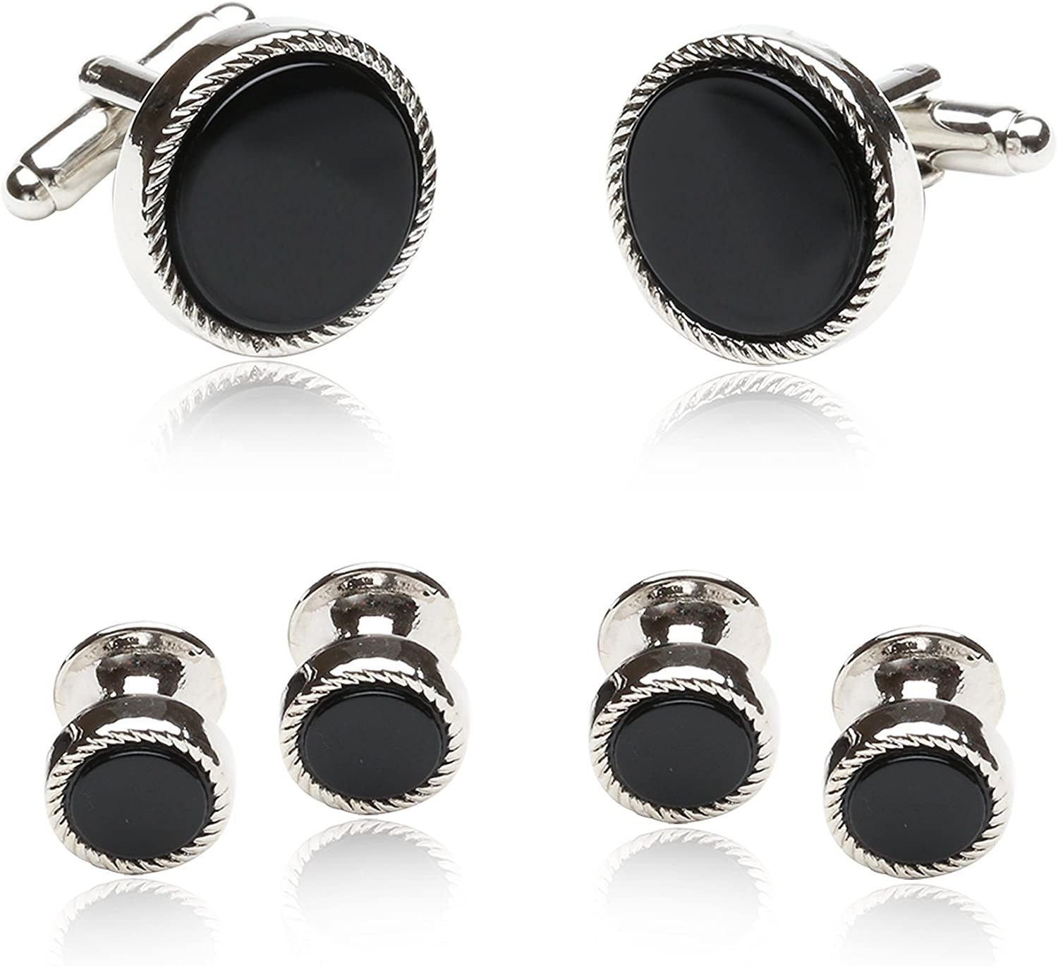 Ribbed Tuxedo Cufflinks & Studs Formal Set Unique Designed French Cuff Links Men