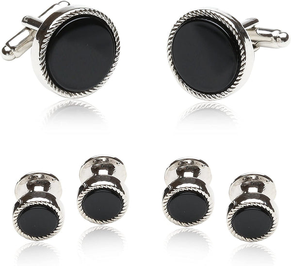 Ribbed Tuxedo Cufflinks & Studs Formal Set Unique Designed French Cuff Links Men
