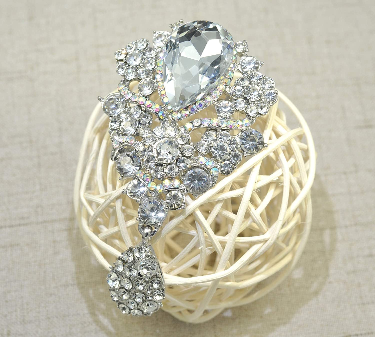 Women'S Austrian Crystal Silver-Tone Bouquet Flower Teardrop Large Gorgeous Broo
