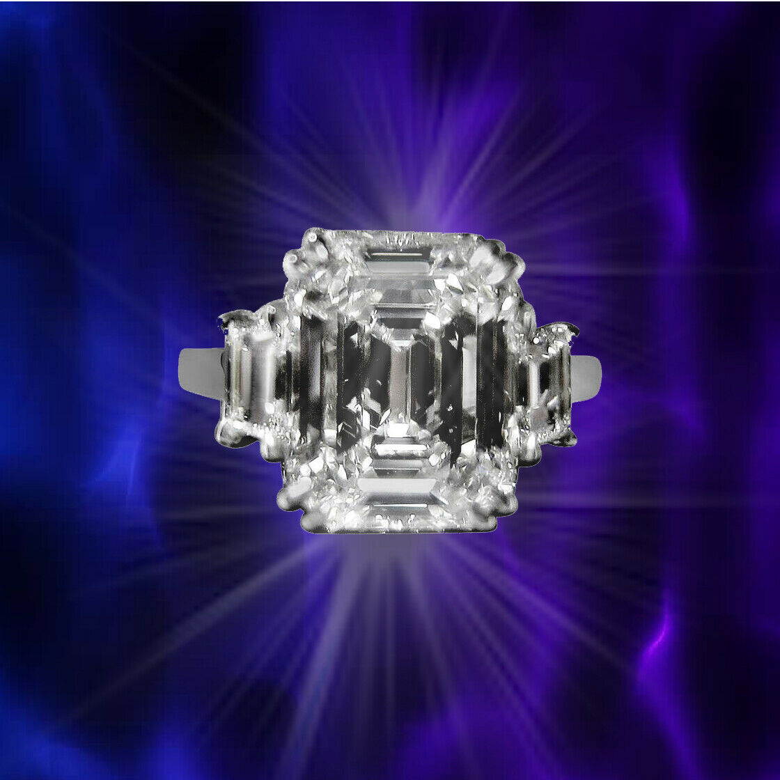 F COLOR VS1 CLARITY EMERALD SHAPE SET TWO TRAPEZOID ENGAGEMENT RING