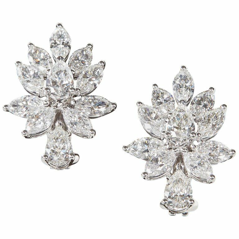 Diamond Cluster Earring 4.93 carats of beautiful white VS pear and marquise 18 k