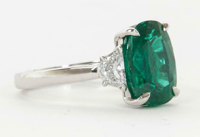 Fine 4.21 Carat GIA Cert Minor Oil Emerald Diamond Platinum Ring
