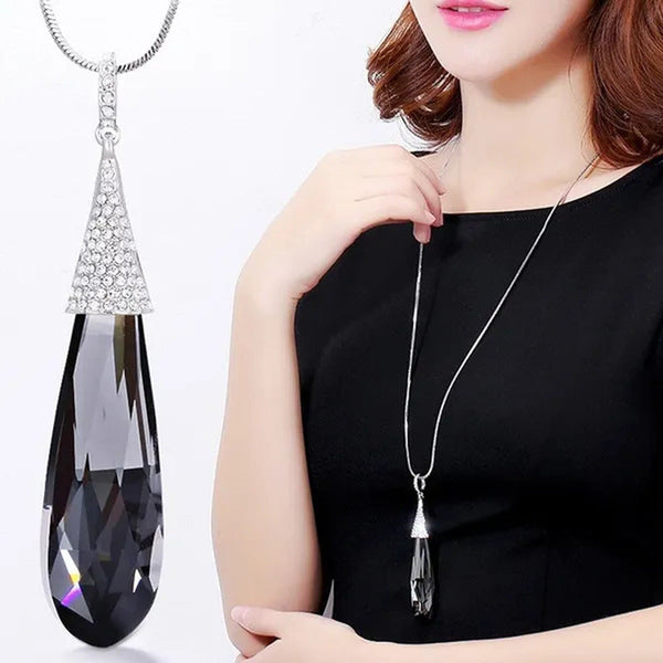 Simple Fashion Necklace Jewelry Large Water Drop Crystal Diamond Sweater Chain