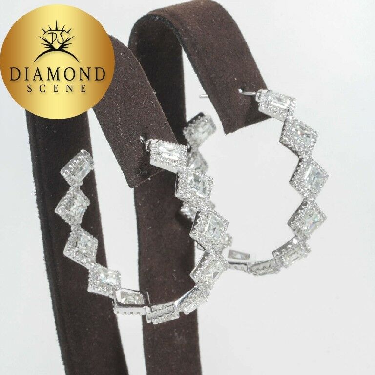 Unique Asscher Cut Diamond Hoop Earrings