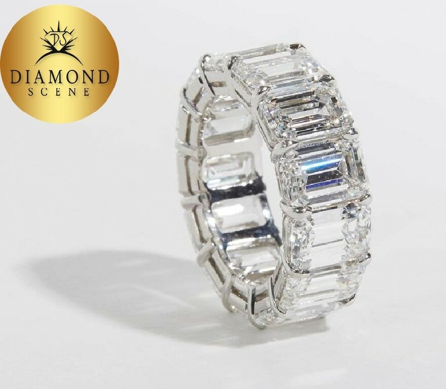 Incredible Carat Size Emerald Cut Diamond Platinum Eternity Band Ring
