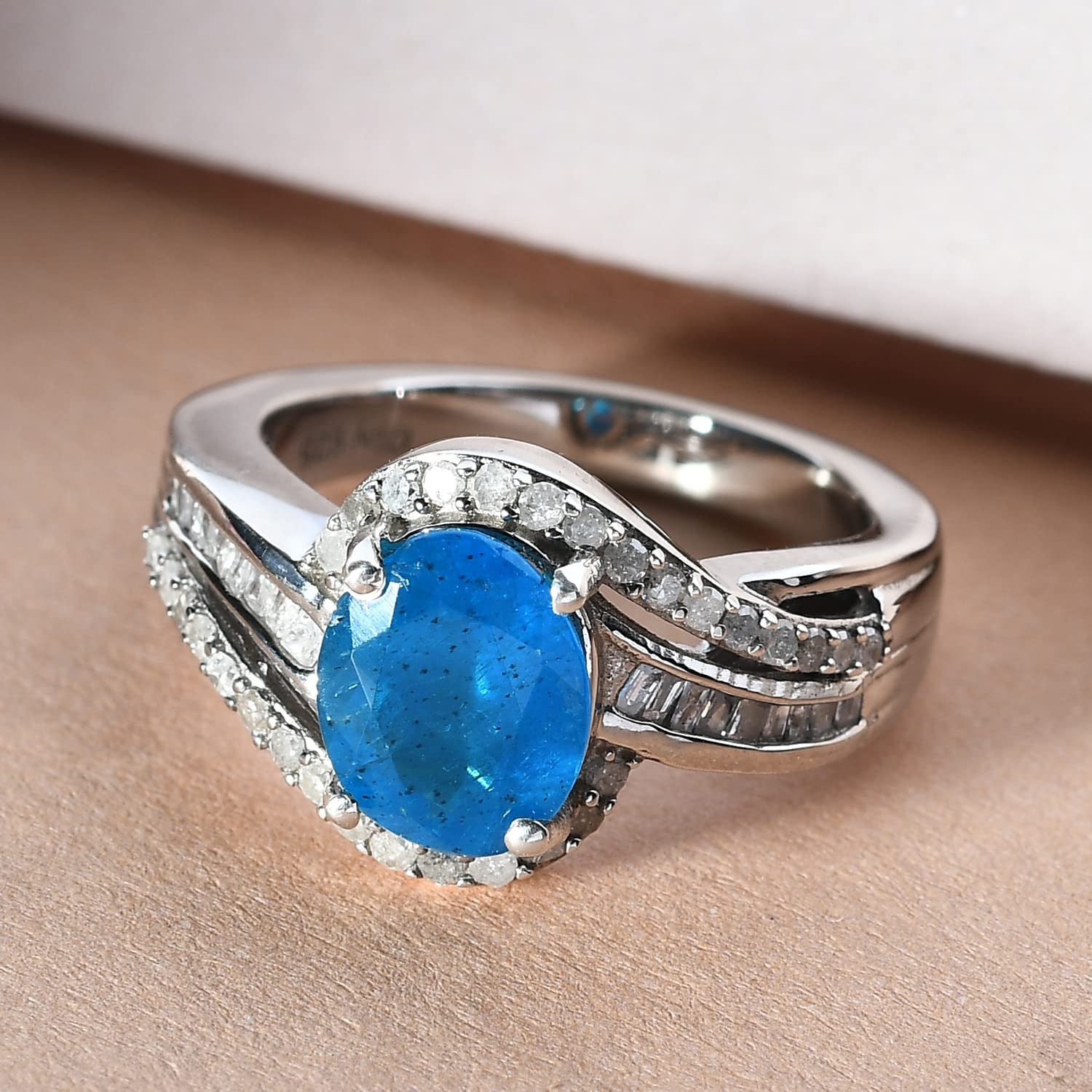Shop LC Real Diamond Platinum Plated Neon Apatite Engagement Ring for Women Ct 2