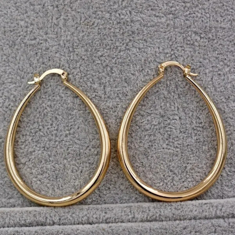Simple Smooth Gold Plated Exaggerate Hoop Earrings Wedding Engagement Anniversar