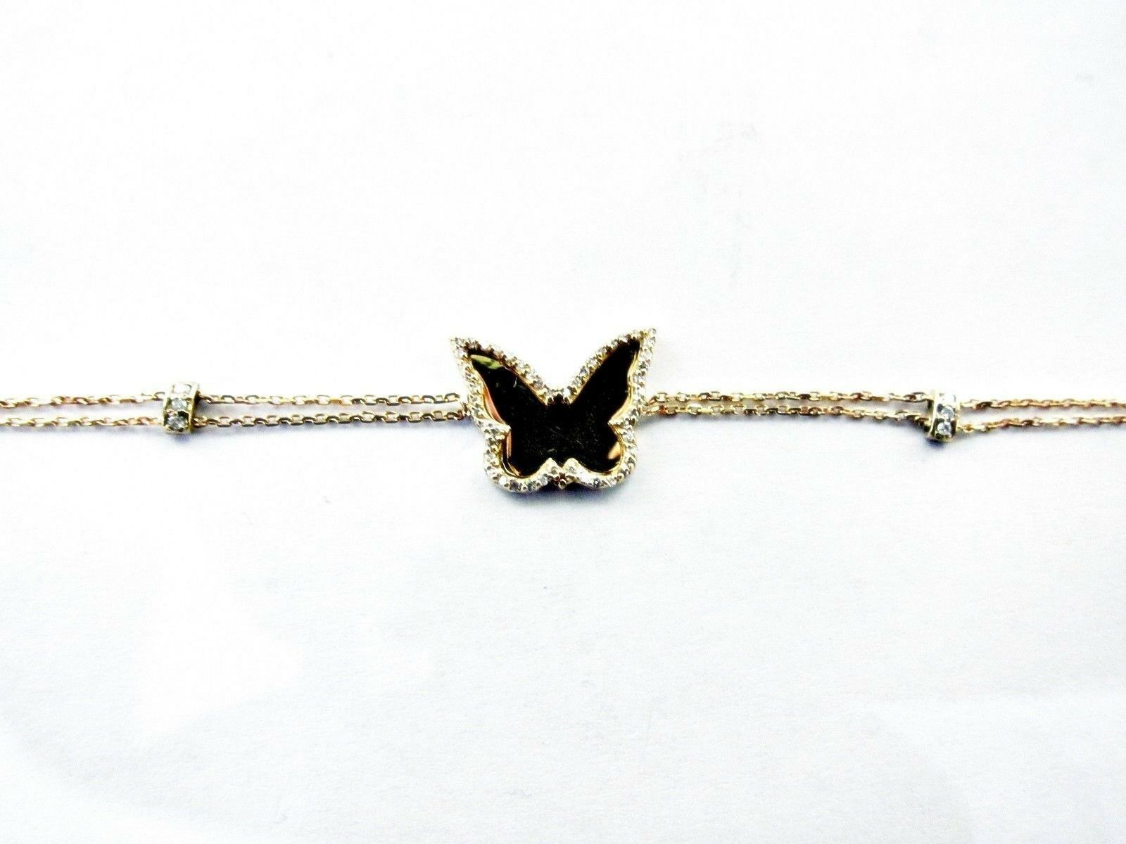 BUTTERFLY DIAMOND BRACELET 18K ROSE GOLD DIAMOND LINK CABLE .25 CT