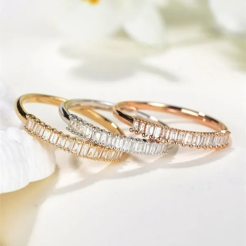 Women Fashion Dainty 18K Gold Plated Cube Diamond Rings Wedding Engagement Party