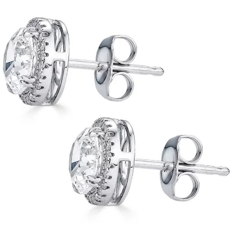 14K Gold Lab Created White Sapphires and 0.14 CT. T.W. Diamond Halo Stud Earring