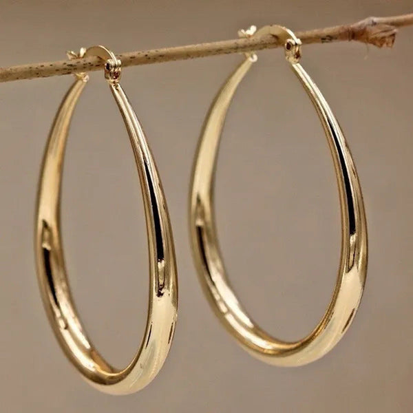 Simple Smooth Gold Plated Exaggerate Hoop Earrings Wedding Engagement Anniversar