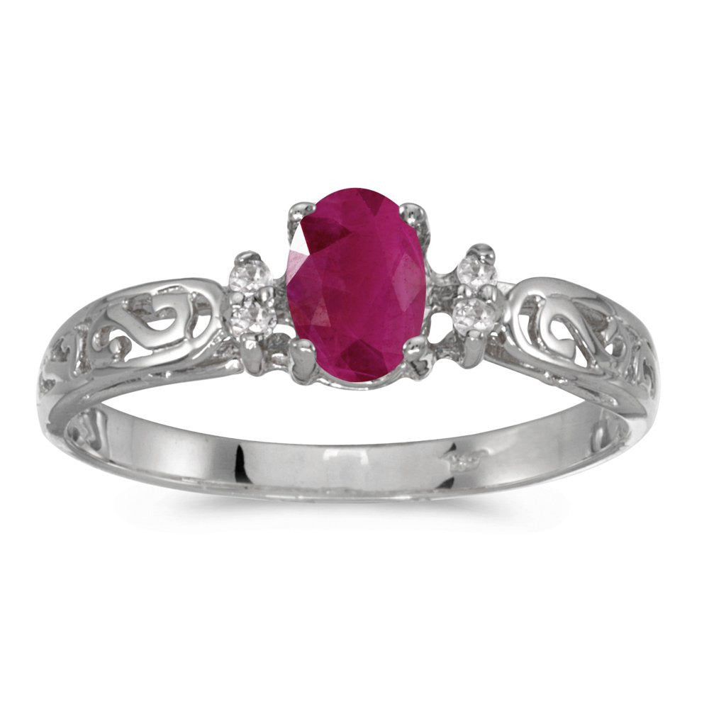 10K White Gold Oval Ruby and Diamond Ring