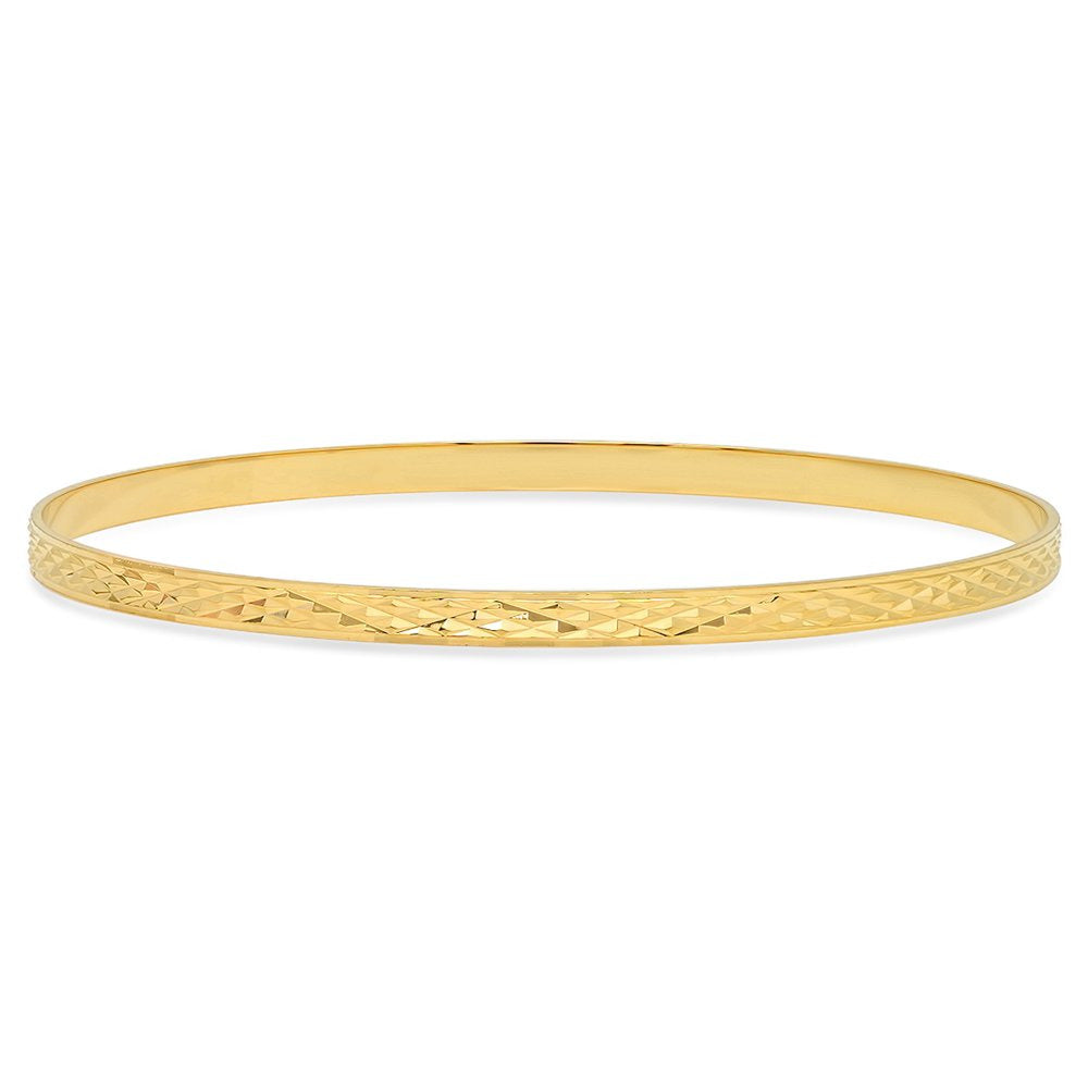 4Mm Gold Plated Diamond-Cut Pattern Bangle Bracelet, Circumference: 8.25" (Large