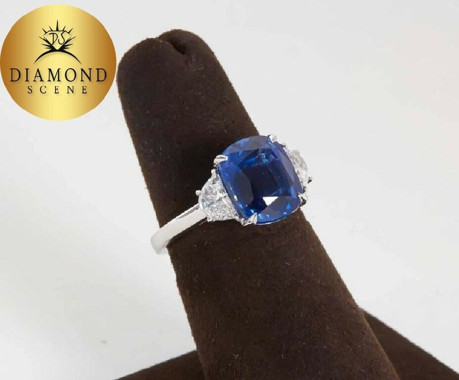 5 carat Vivid Blue Sapphire Diamond Platinum Ring