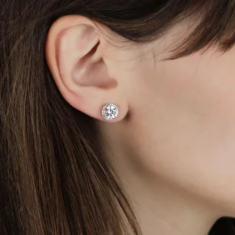 14K Gold Lab Created White Sapphires and 0.14 CT. T.W. Diamond Halo Stud Earring
