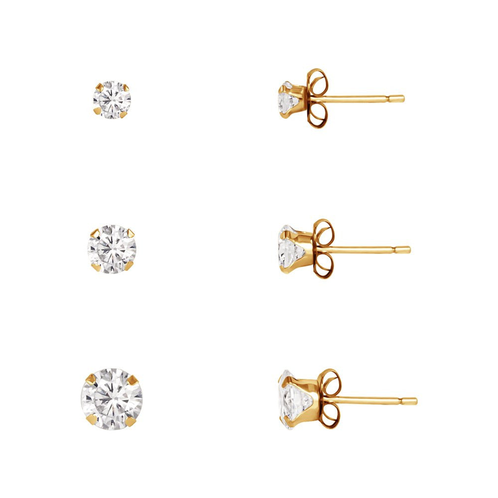 Brilliance Fine Jewelry 10Kt Yellow Gold CZ Clear Diamond Stud Earrings Set, 3Mm