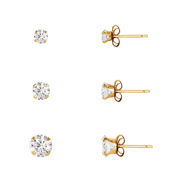 Brilliance Fine Jewelry 10Kt Yellow Gold CZ Clear Diamond Stud Earrings Set, 3Mm