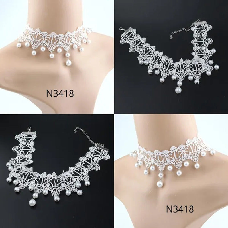 White Lace Necklace Chokers Black Collares Vintage Style Female Gothic Wedding R