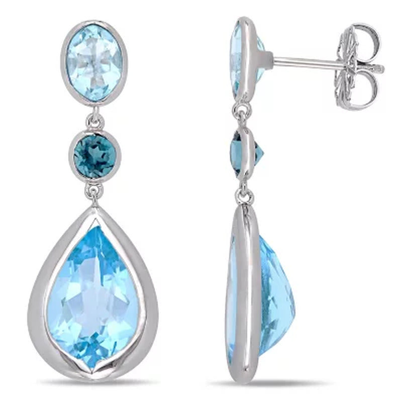Sky-Blue Topaz and London-Blue Topaz Teardrop Earrings in Sterling Silver