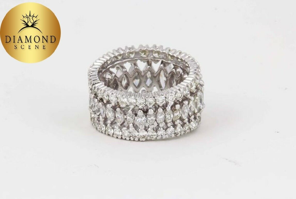 Marquise and Round Diamond Wide Graduated Eternity Band