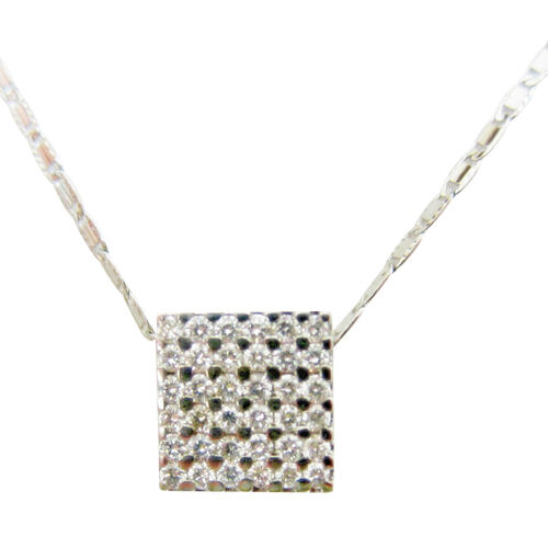 DIAMOND 36 STONE ROUND .70 CT SHAPE FLAT PRONG SET SQUARE PENDANT WITH CHAIN