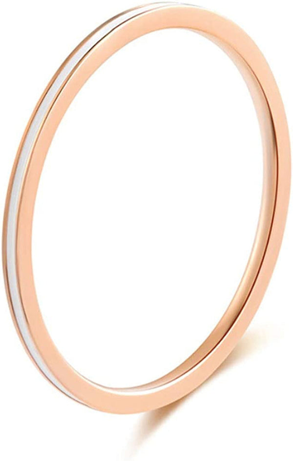 Women'S Stainless Steel 1MM Thin Midi Stacking Ring Enamel Plain Rose Gold Weddi