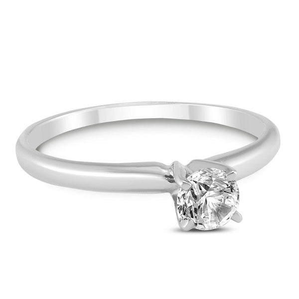 Women'S 1/4 Carat round Diamond Solitaire Ring in 14K White Gold (J-K-L Color, I