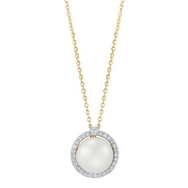 Freshwater Cultured Pearl Pendant with 0.11 CT. T.W. Diamonds in 14K Yellow Gold