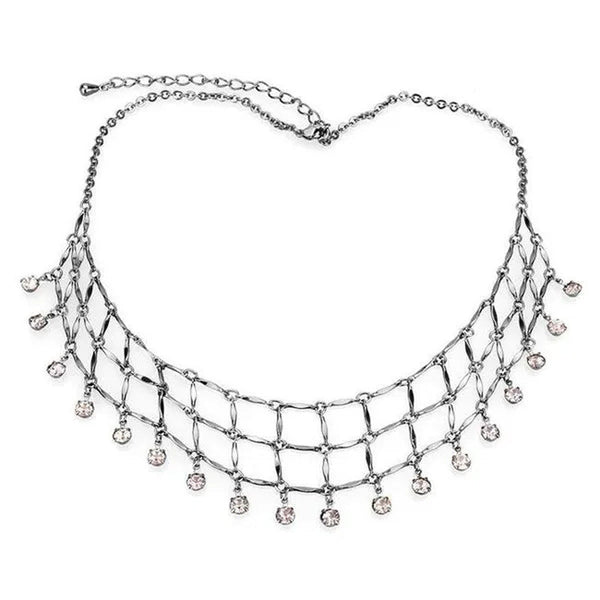 Women Ruthenium White Metal Necklace with Top Grade Crystal in Light Amethyst -