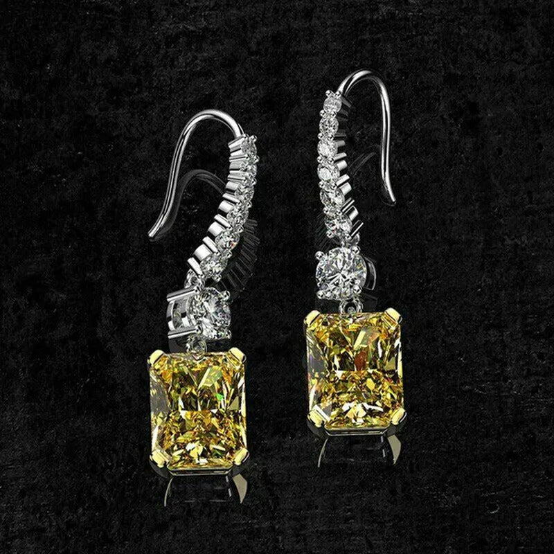 Fashion Bridal Wedding Earrings 925 Silver Hook Yellow Topaz Drop Earrings for W