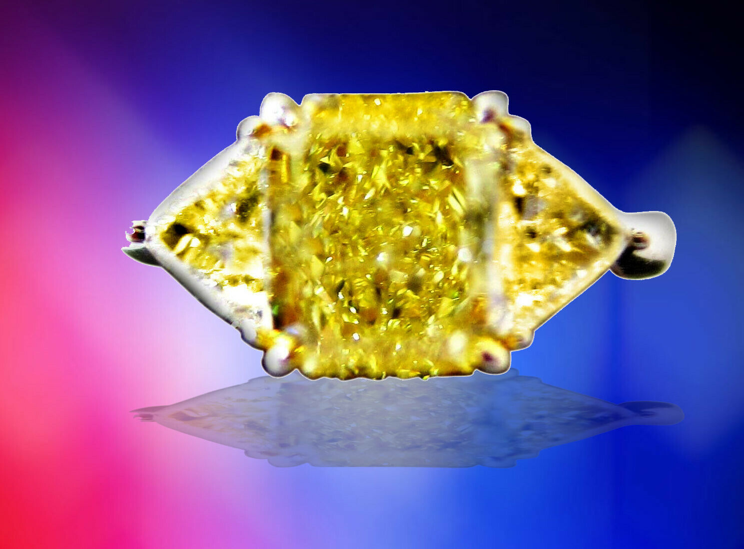 GIA CERTIFIED FANCY INTENSE YELLOW SI1 DIAMOND RADIANT SHAPE TRILLION ENGAGEMENT