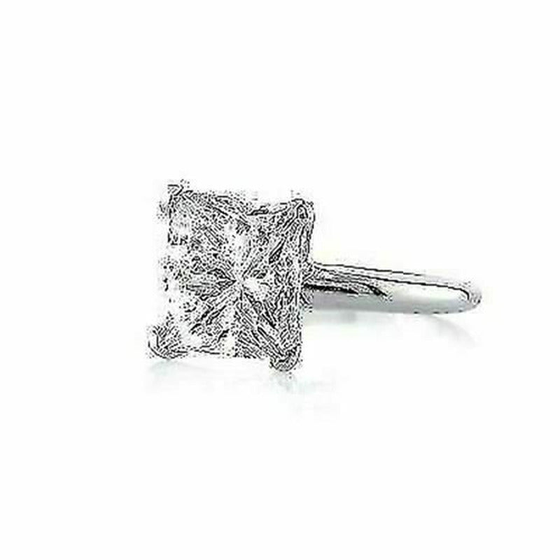 Solitaire 5.00 Ct Diamond Engagement Rings 14Kt White Gold Princess Cut Size 7