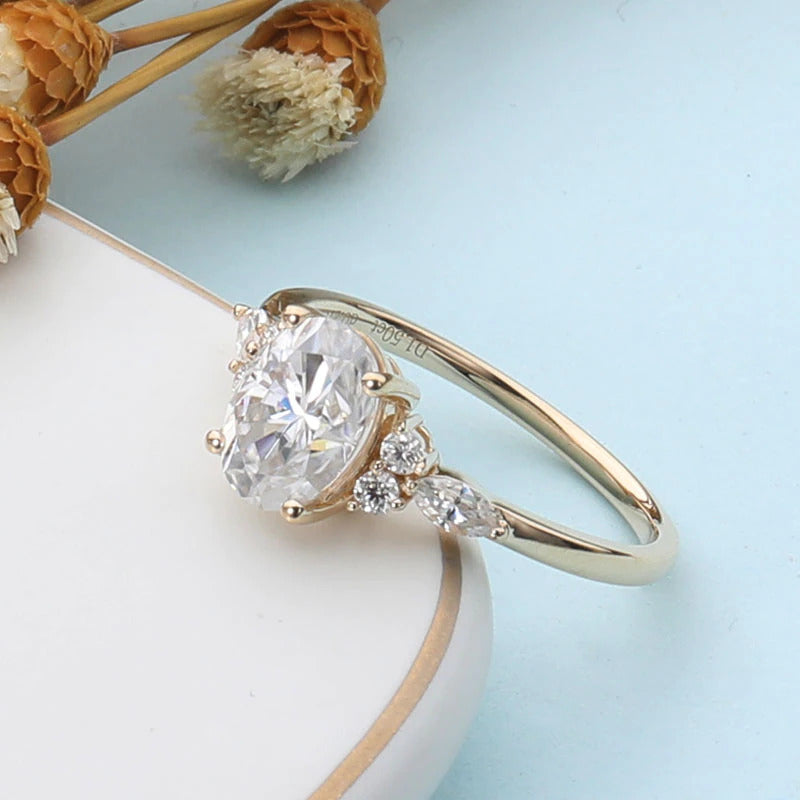 Solid 14K 585 Yellow Gold Ring 6*8Mm 1.5CTW Oval Moissanite Engagement Ring