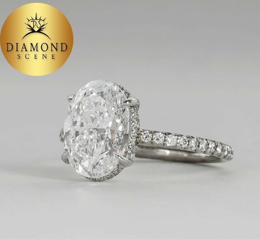 GIA OVAL SHAPE D COLOR SI1 CLARITY SET CENTER ROUND DIAMOND HALO ENGAGEMENT RING