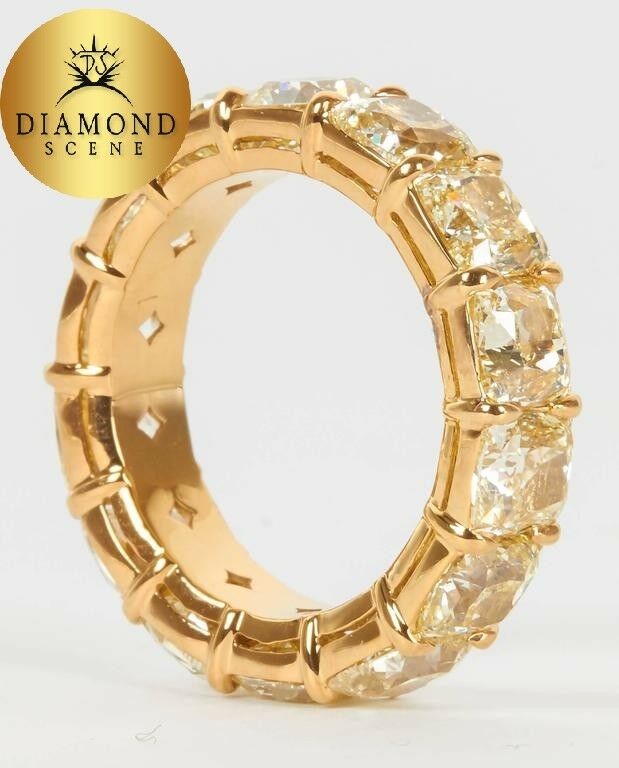 10 Carat Fancy Yellow Cushion Cut Diamond Gold Eternity Band Ring