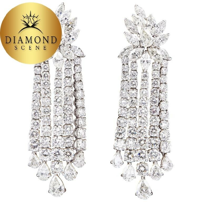 Diamond Platinum Dangle Earrings 29.15 carats of F/G VS diamonds set in platinum
