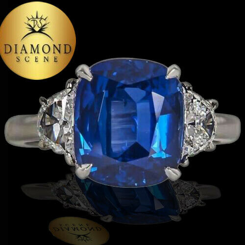 5 carat Vivid Blue Sapphire Diamond Platinum Ring