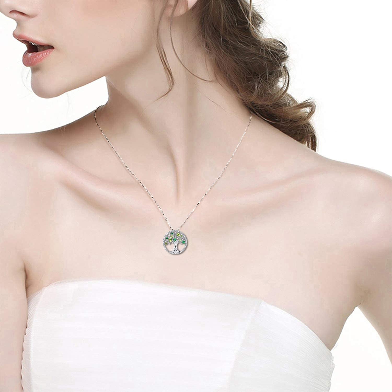 Tree of Life Necklace for Women 925 Sterling Silver with January March Birthston