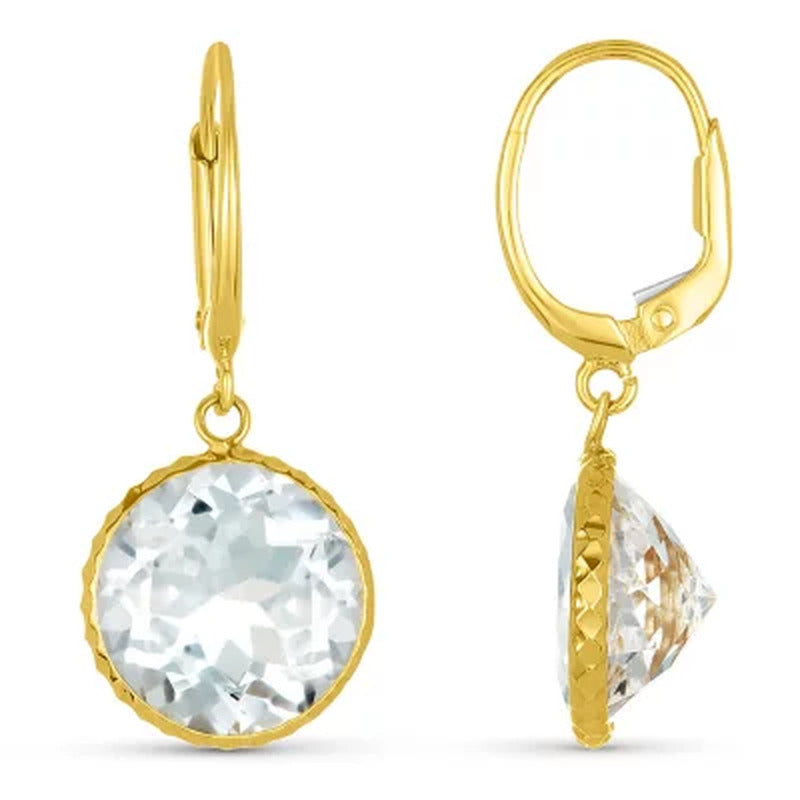White Topaz round Cut Earrings in 14K Yellow Gold