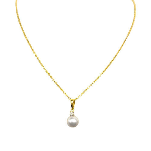 MIKIMOTO PEARL PENDANT 7.10 MM WITH ROUND DIAMOND CHAIN