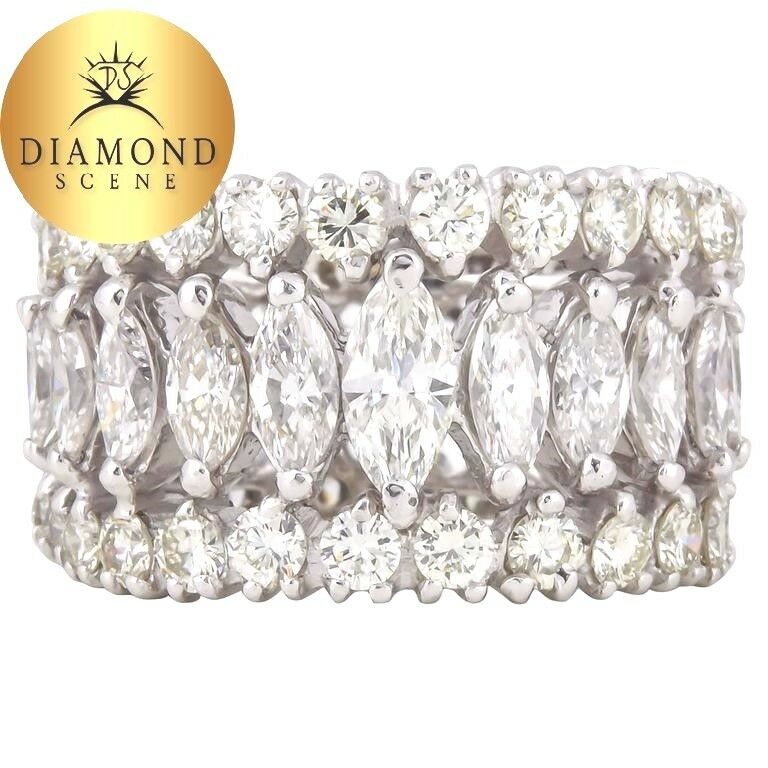 Marquise and Round Diamond Wide Graduated Eternity Band