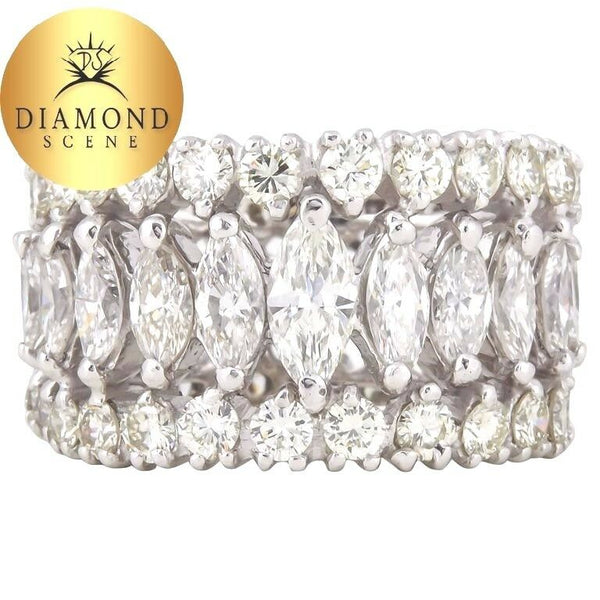 Marquise and Round Diamond Wide Graduated Eternity Band