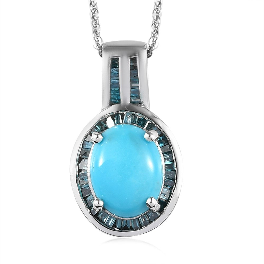 Sleeping Beauty Turquoise Blue Diamond Oval 925 Sterling Silver Platinum Plated
