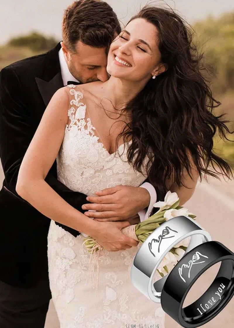 Couple Rings Personalized Engraved Promise Gesture Message I Love You High Polis