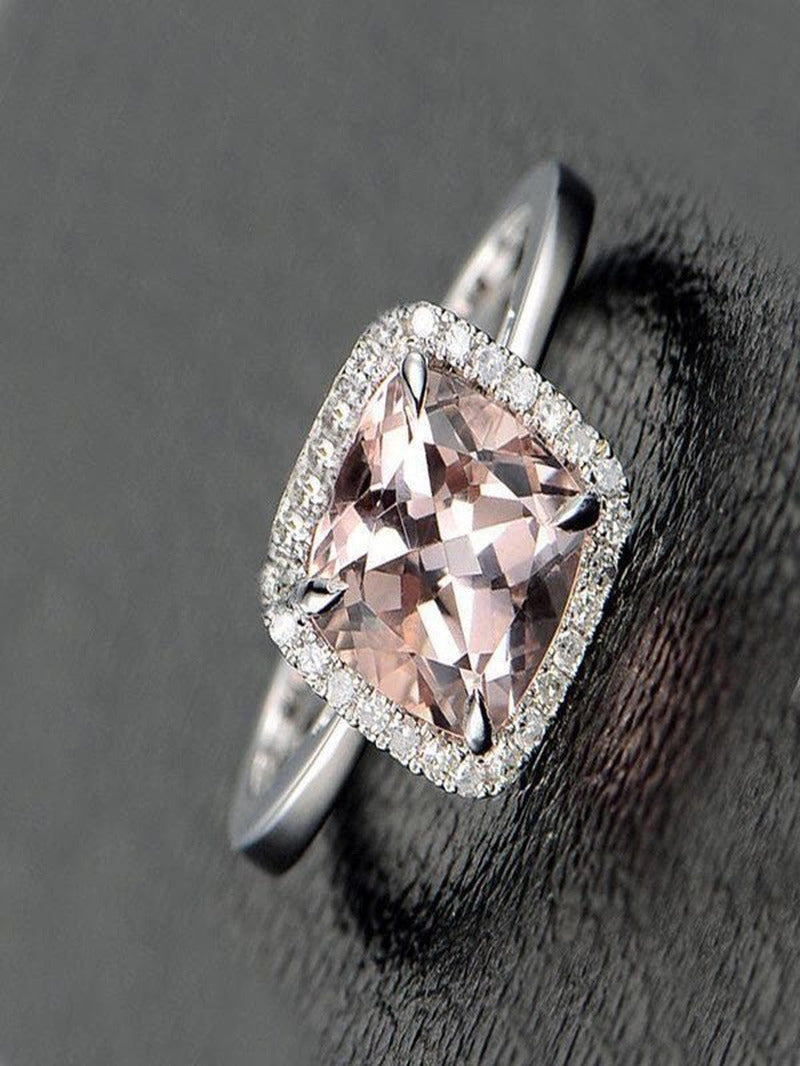 Sale: 1.25 Carat Cushion Cut Peach Pink Morganite and Diamond Halo Engagement Ri