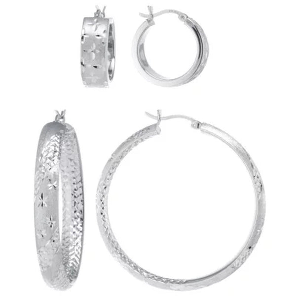 Sterling Silver 20Mm and 45Mm Star Pattern Hoop Set