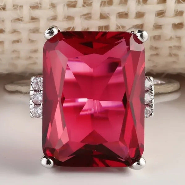 Women Fashion Natural 11.2CT Ruby Clear 925 Sterling Silver Wedding Ring Size 6