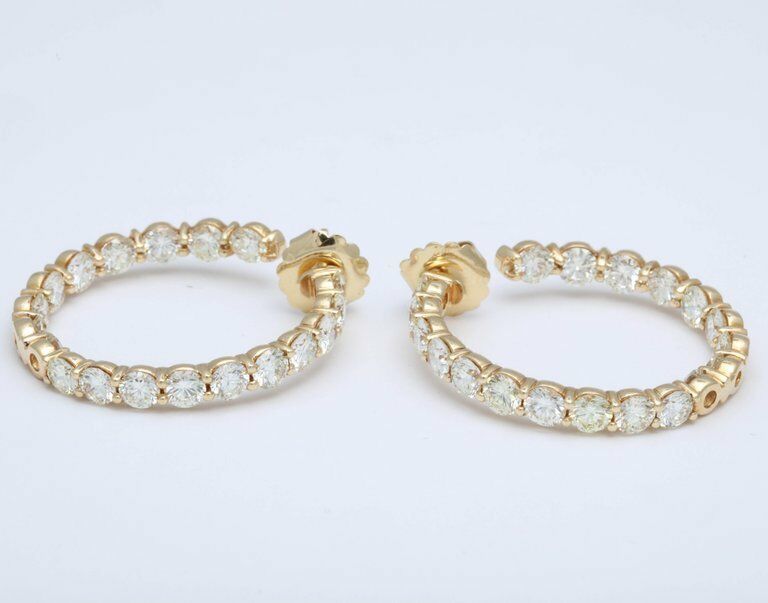DIAMOND HOOP EARRING ROUND BRILLIANT INSIDE OUTSIDE SET DIAMOND EARRING