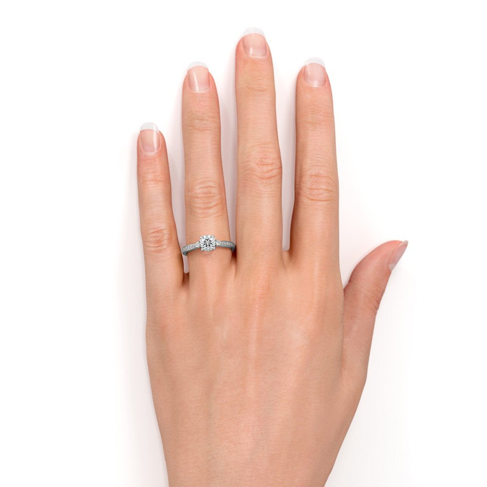 Three Stone 1.25 Carat round Brilliant Moissanite and Diamond Engagement Ring in